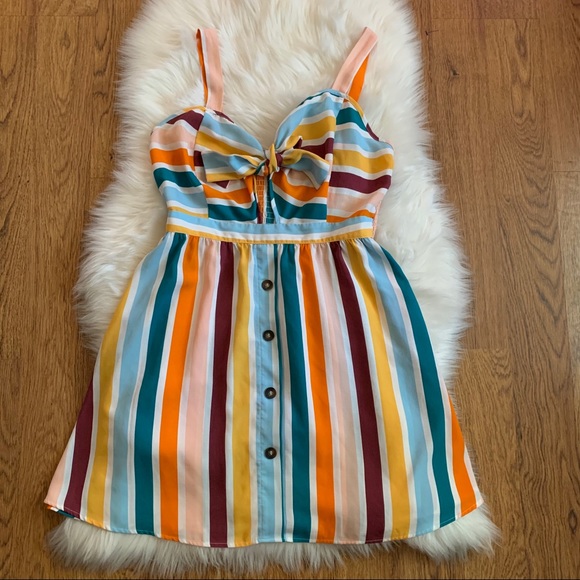 Sweat Rain Dresses & Skirts - Sweet Rain Striped Sleeveless Front Tie Dress XL